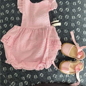 Pink Striped Baby Romper with Matching Espadrille Shoes